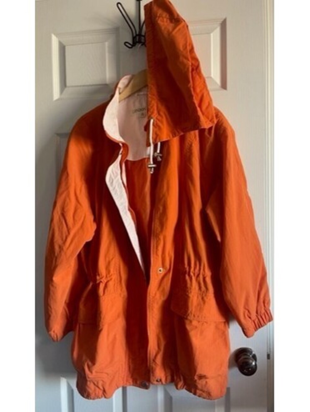 London Fog Jacket Drawstring Waist/Hem Orange Detachable Hood Women Pockets L